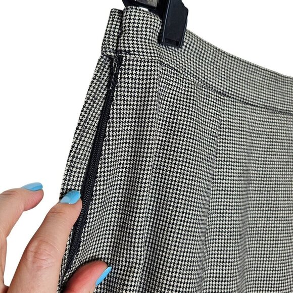 Houndstooth Wool Blend A-Line Skirt Pocket Side Zipper Fish Tail Midi Office 7/8 - Picture 5 of 11